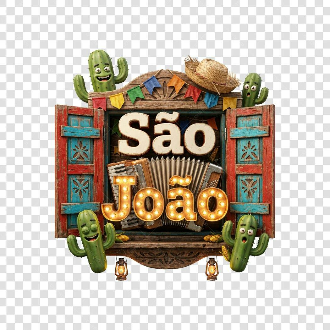 Elemento 3D São João Festa Junina Junho PNG Fundo Transparente