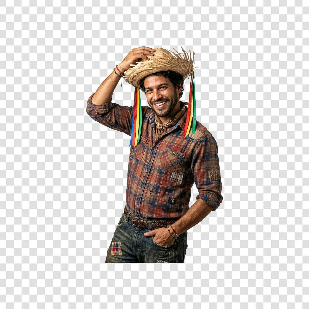Foto Recortada Homem Festa Junina Chapéu Palha PNG Fundo Transparente