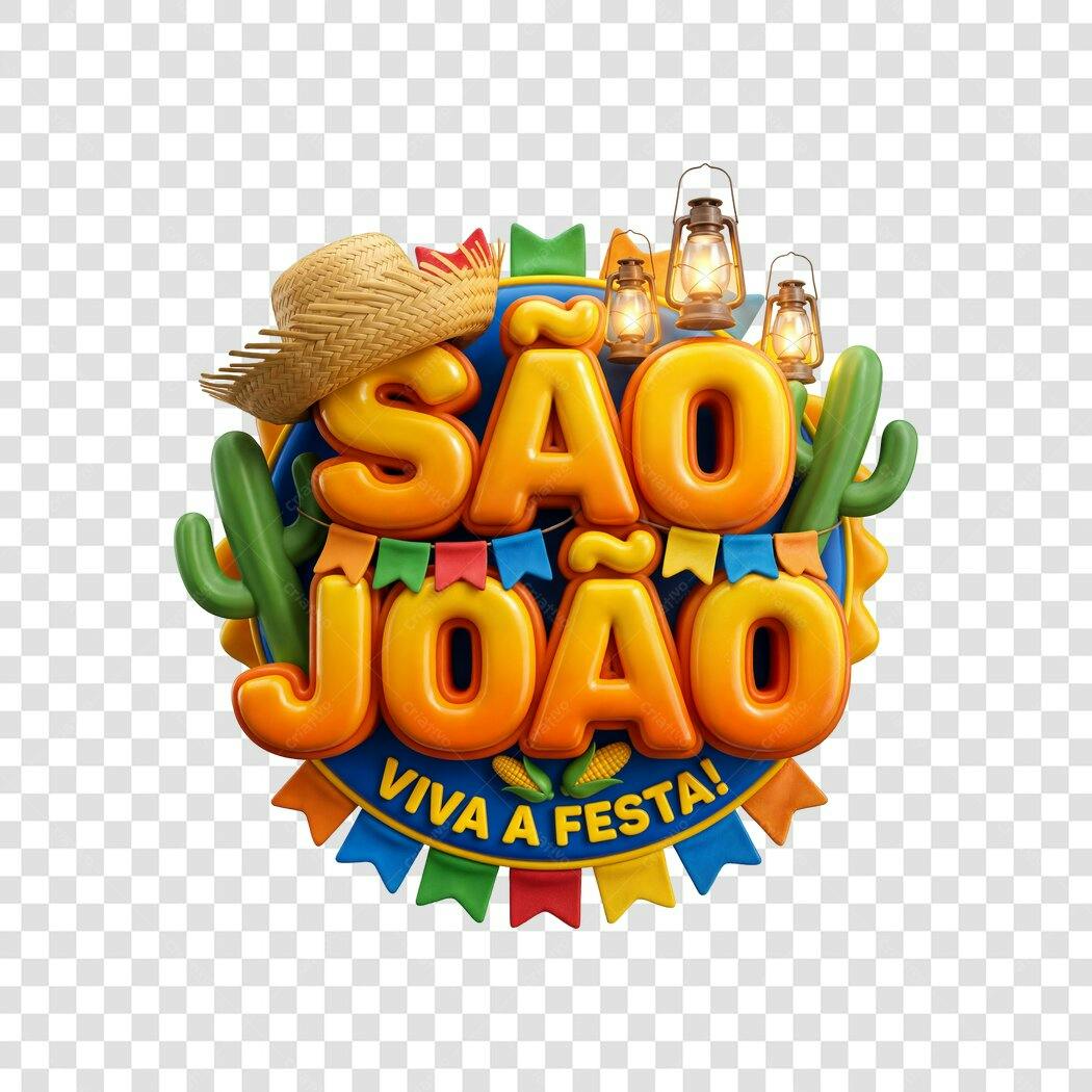 Elemento 3D São João Viva a Festa Junina PNG Fundo Transparente