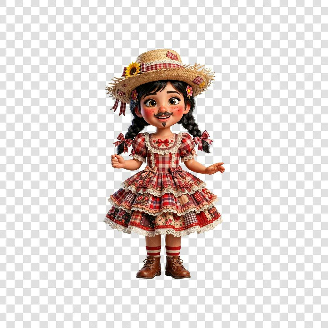 Personagem Ilustrado Festa Junina Menina Caipira PNG Fundo Transparente