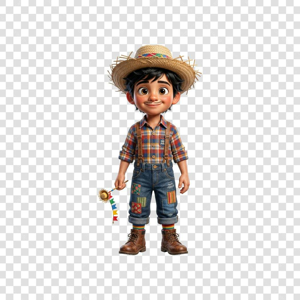 Personagem Ilustrado Menino Caipira Festa Junina Junho PNG Fundo Transparente