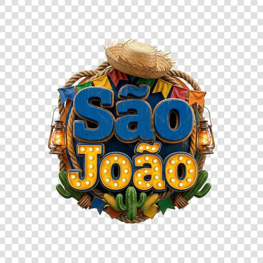 Elemento 3D São João Festa Junina Junho PNG Fundo Transparente