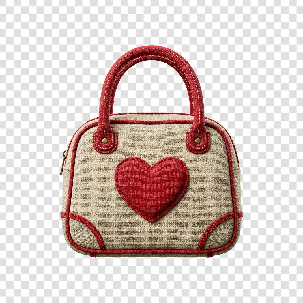 Elemento 3D Bolsa Feminina Coração Vermelho PNG Fundo Transparente