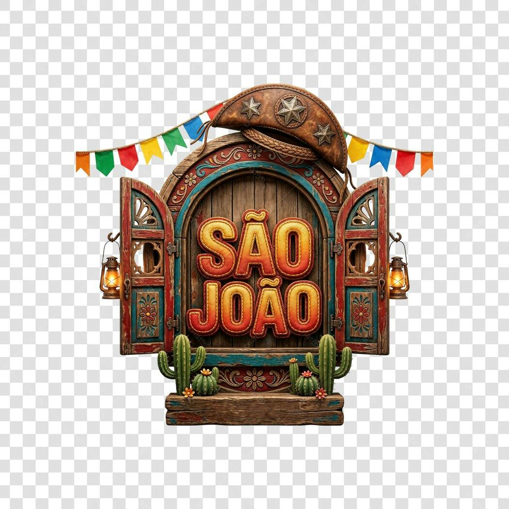Elemento 3D São João Festa Junina Junho PNG Fundo Transparente