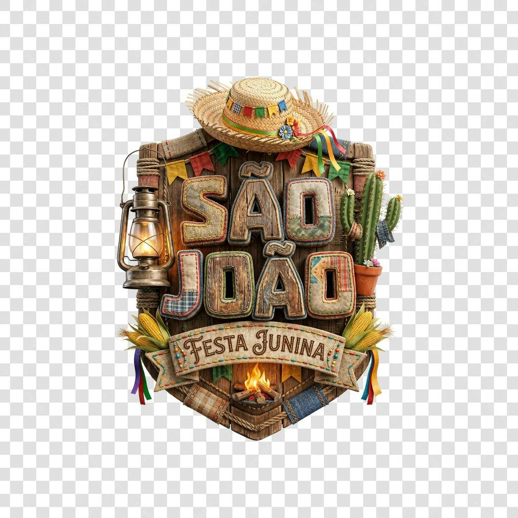 Elemento 3D São João Festa Junina Junho PNG Fundo Transparente