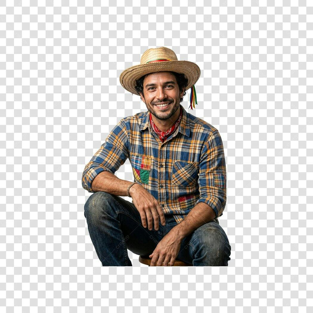 Foto Recortada Homem Festa Junina Chapéu Palha PNG Fundo Transparente
