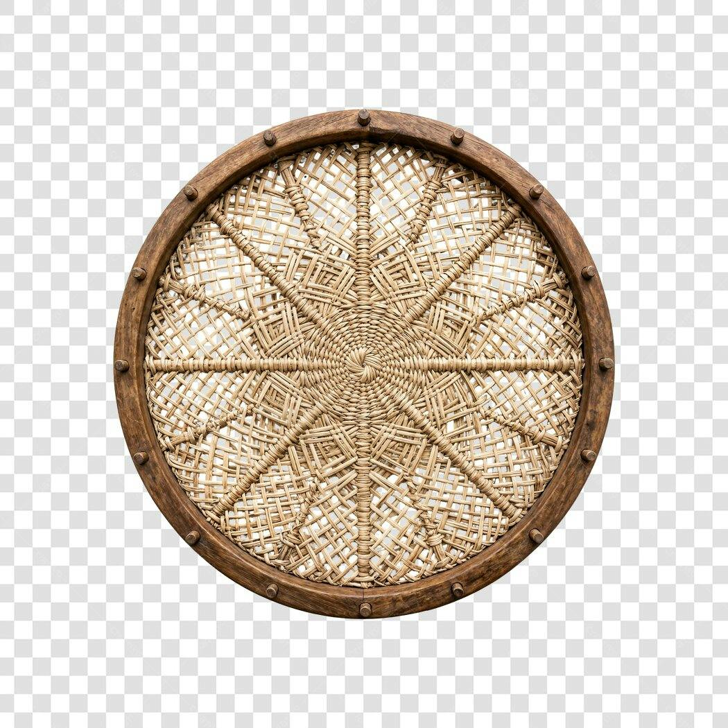 Foto Recortada Cesto Rattan Madeira Artesanal PNG Fundo Transparente