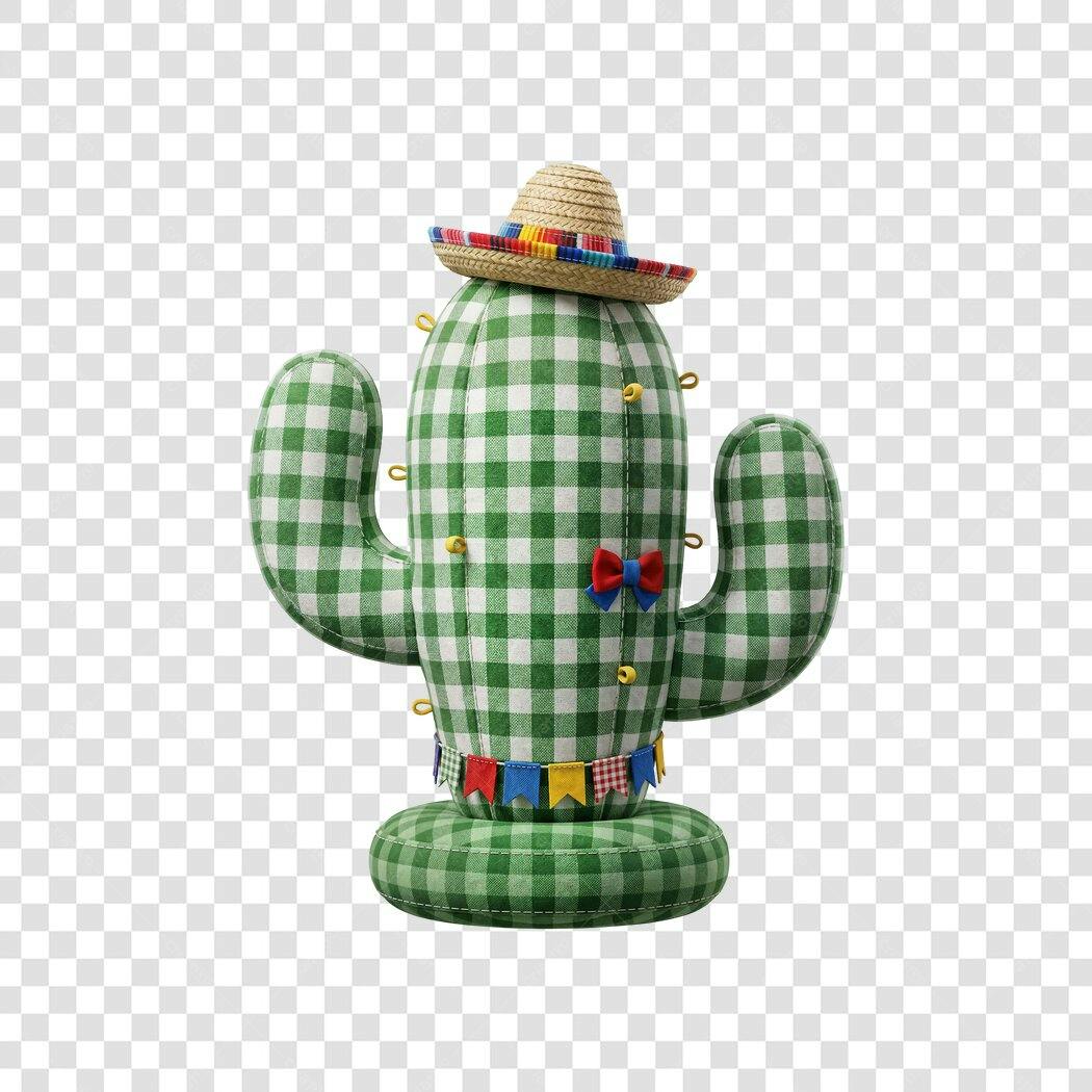 Elemento 3D Cacto Festa Junina Chapéu Sombrero PNG Fundo Transparente