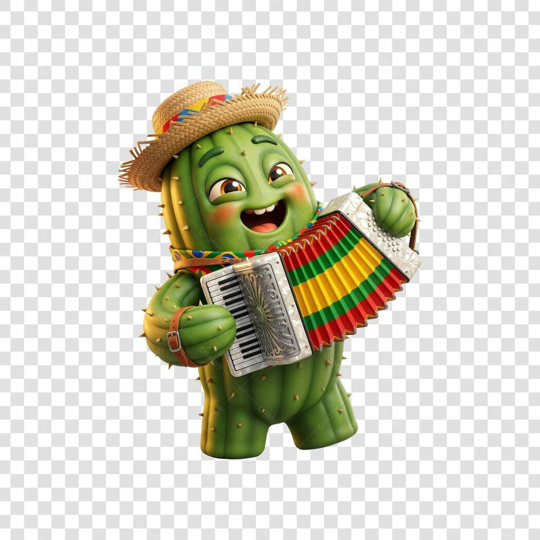 Personagem Ilustrado Cacto Sanfoneiro Festa Junina PNG Fundo Transparente