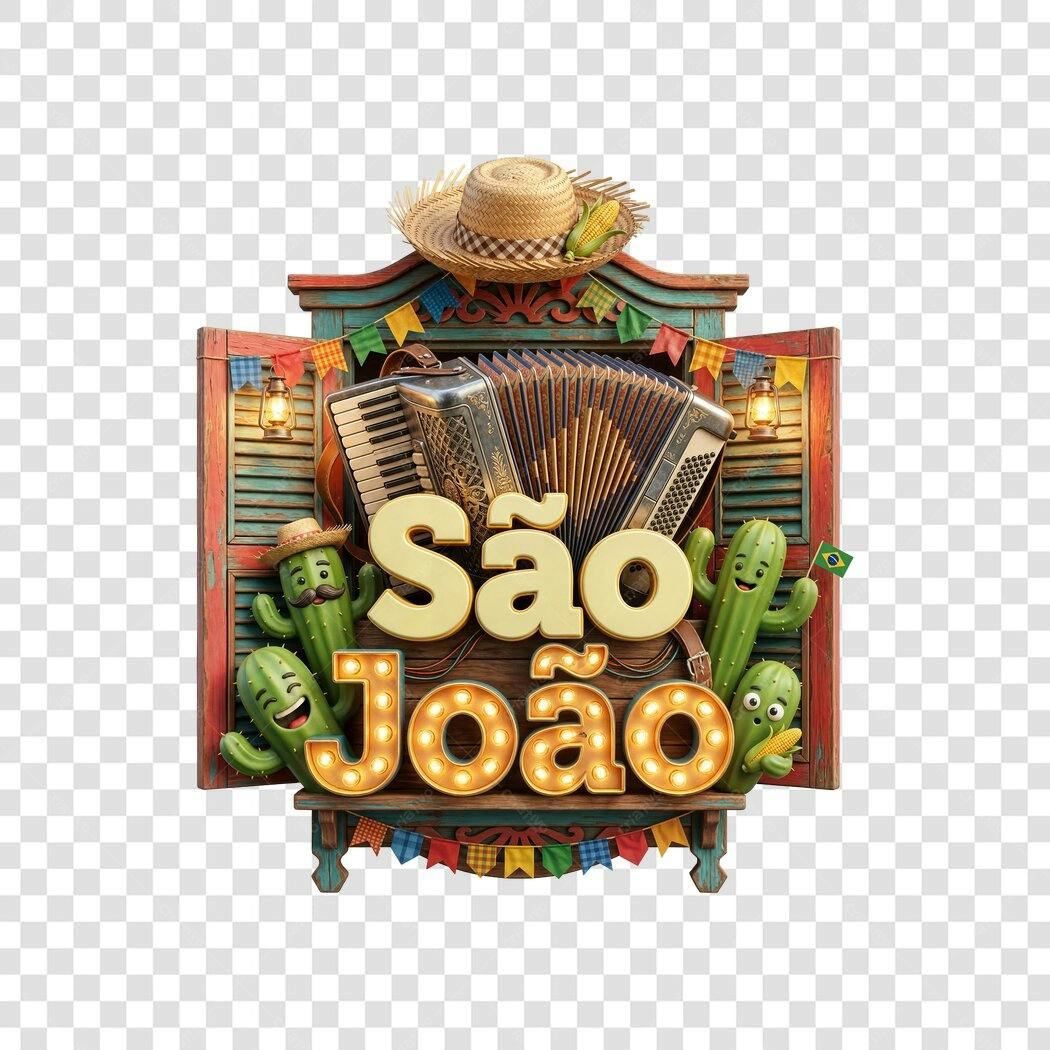 Elemento 3D São João Festa Junina Junho PNG Fundo Transparente