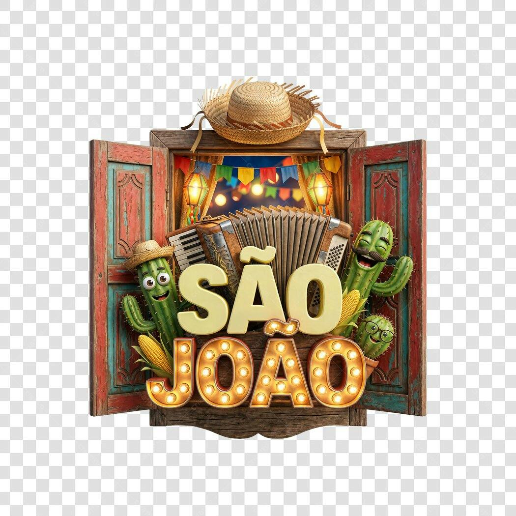 Elemento 3D São João Festa Junina Junho PNG Fundo Transparente