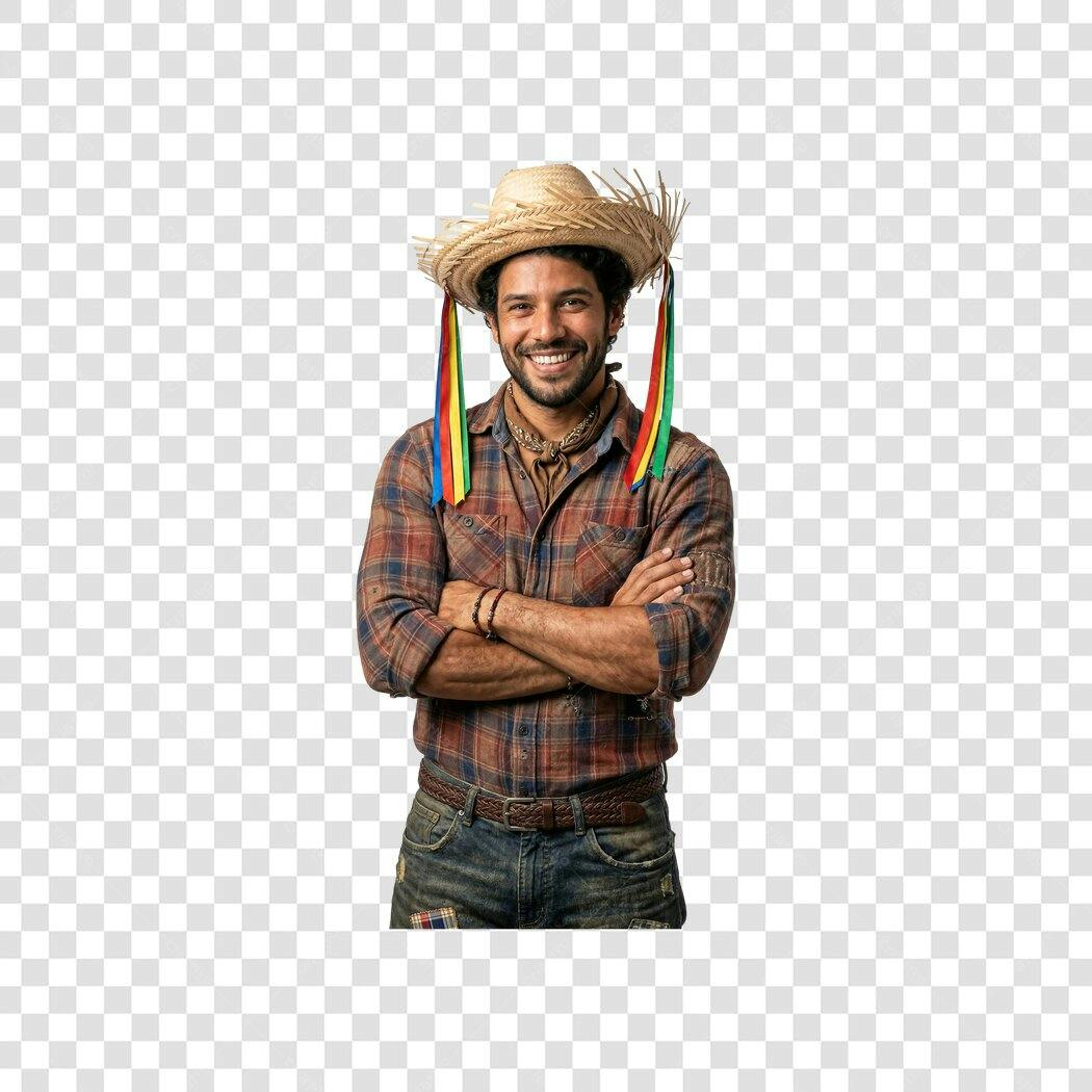 Foto Recortada Homem Festa Junina Chapéu Palha PNG Fundo Transparente