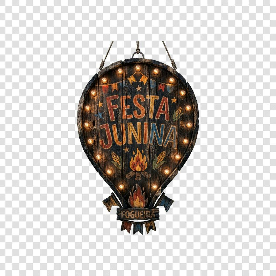 Elemento 3D Festa Junina Balão Rústico PNG Fundo Transparente