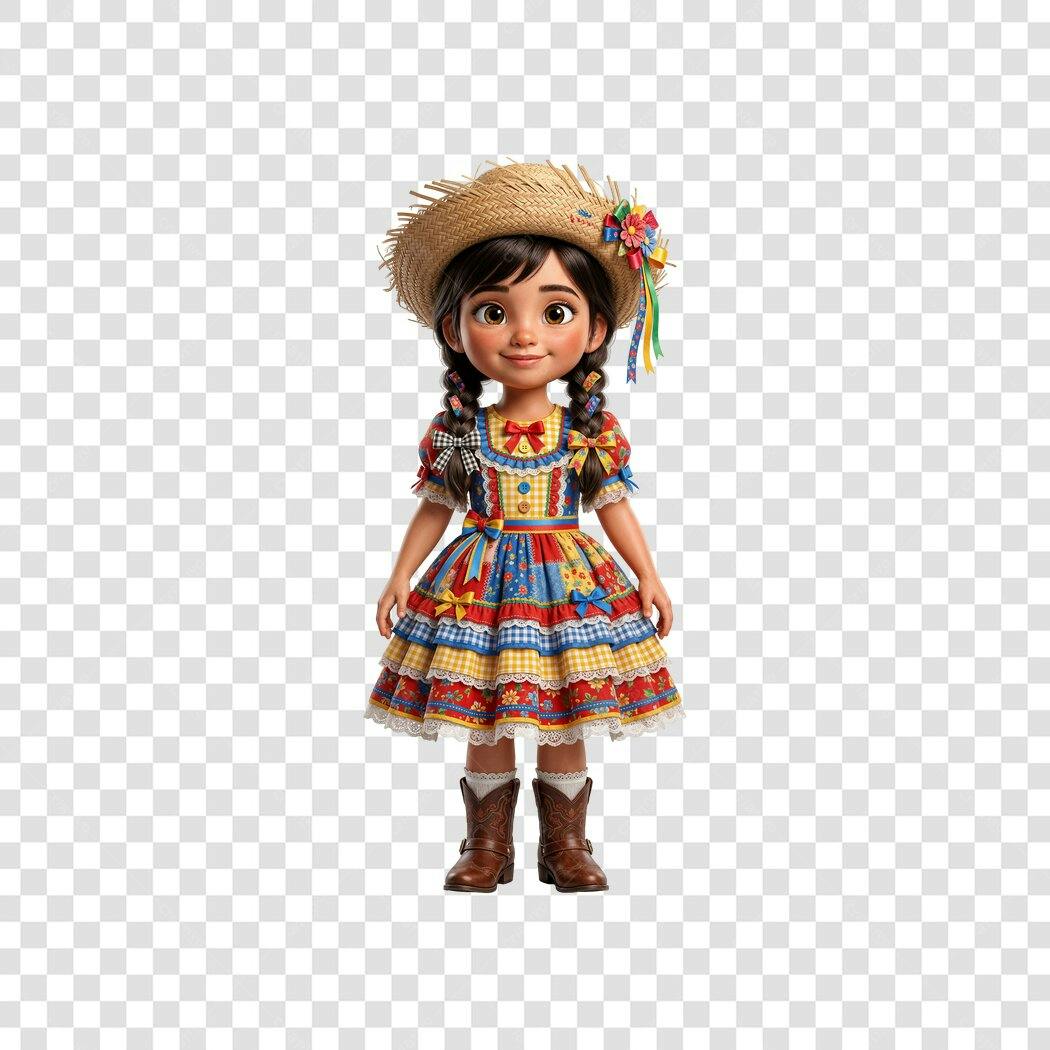 Personagem Ilustrado Menina Caipira Festa Junina PNG Fundo Transparente