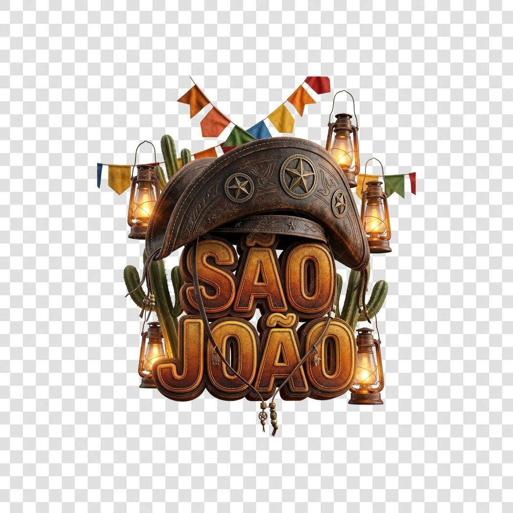 Elemento 3D São João Festa Junina Junho PNG Fundo Transparente