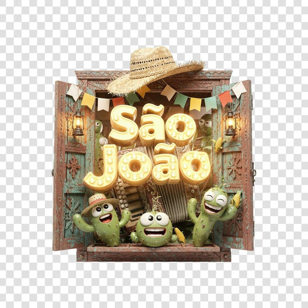 Elemento 3D São João Festa Junina Junho PNG Fundo Transparente