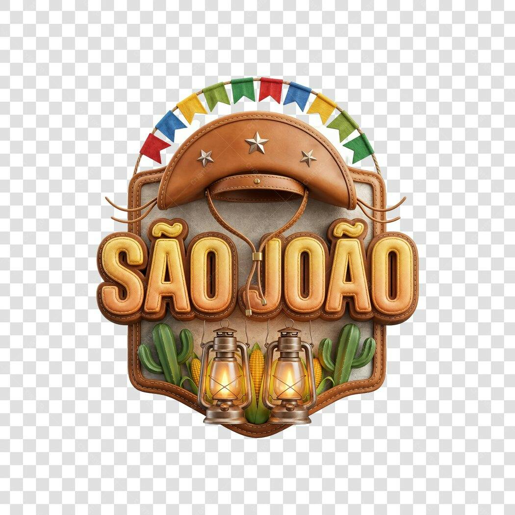 Elemento 3D São João Festa Junina Junho PNG Fundo Transparente