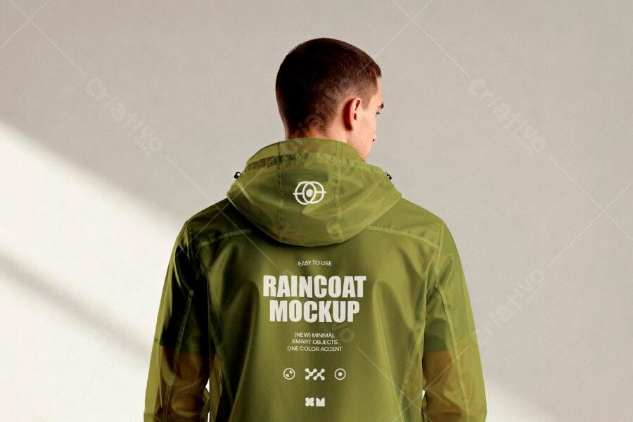 Mockup Jaqueta Corta Vento Verde Costas Masculino Editável