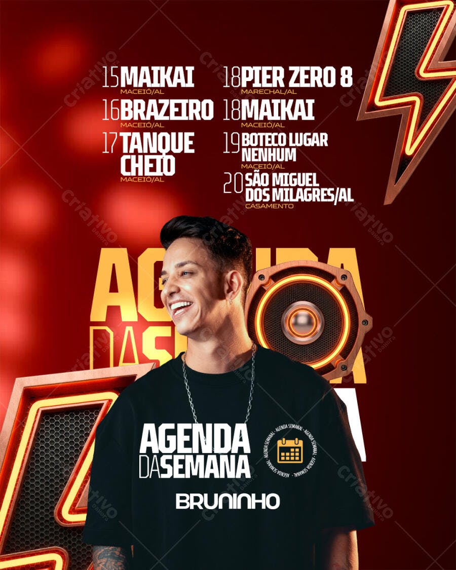 Post Instagram Agenda Semanal Show Bruninho PSD Editável