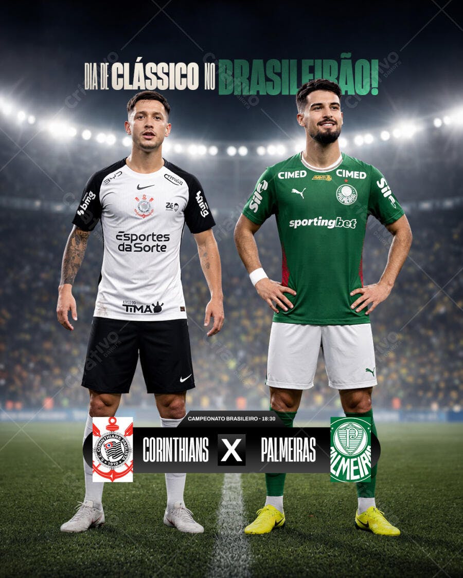 Post Instagram Clássico Brasileirão Corinthians x Palmeiras PSD Editável