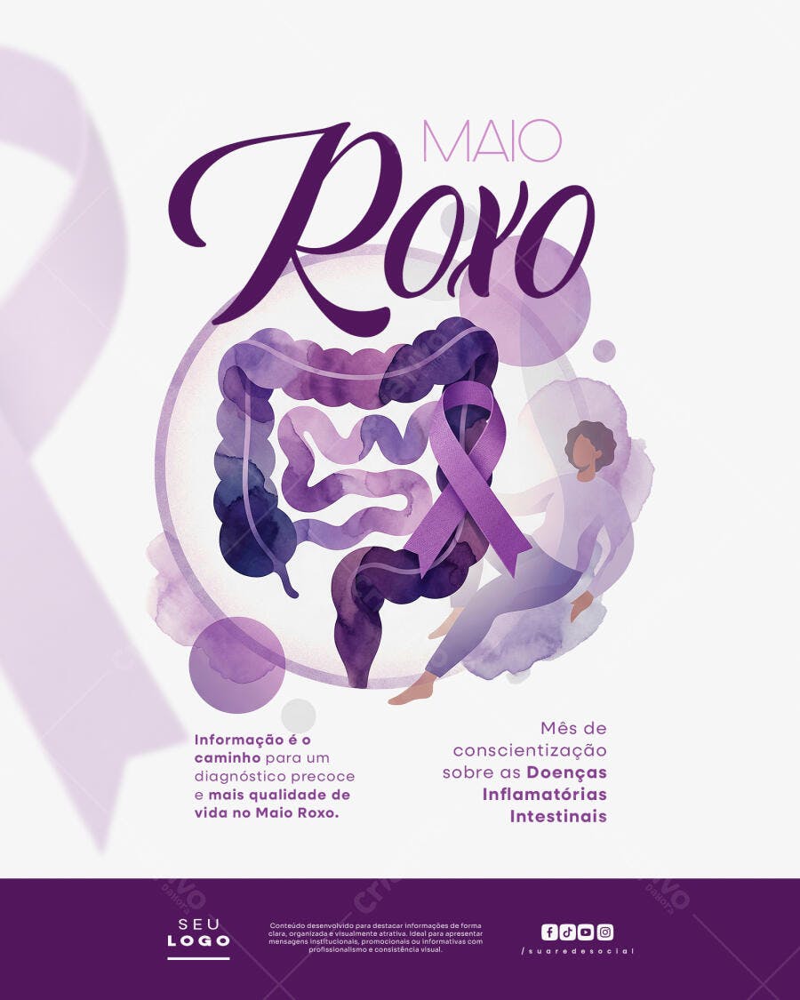 Post Instagram Maio Roxo Conscientização Saúde PSD Editável