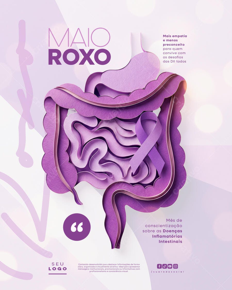 Post Maio Roxo Conscientização Saúde PSD Editável