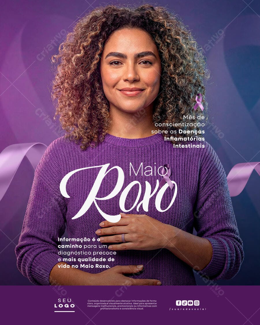 Post Maio Roxo Conscientização Saúde PSD Editável