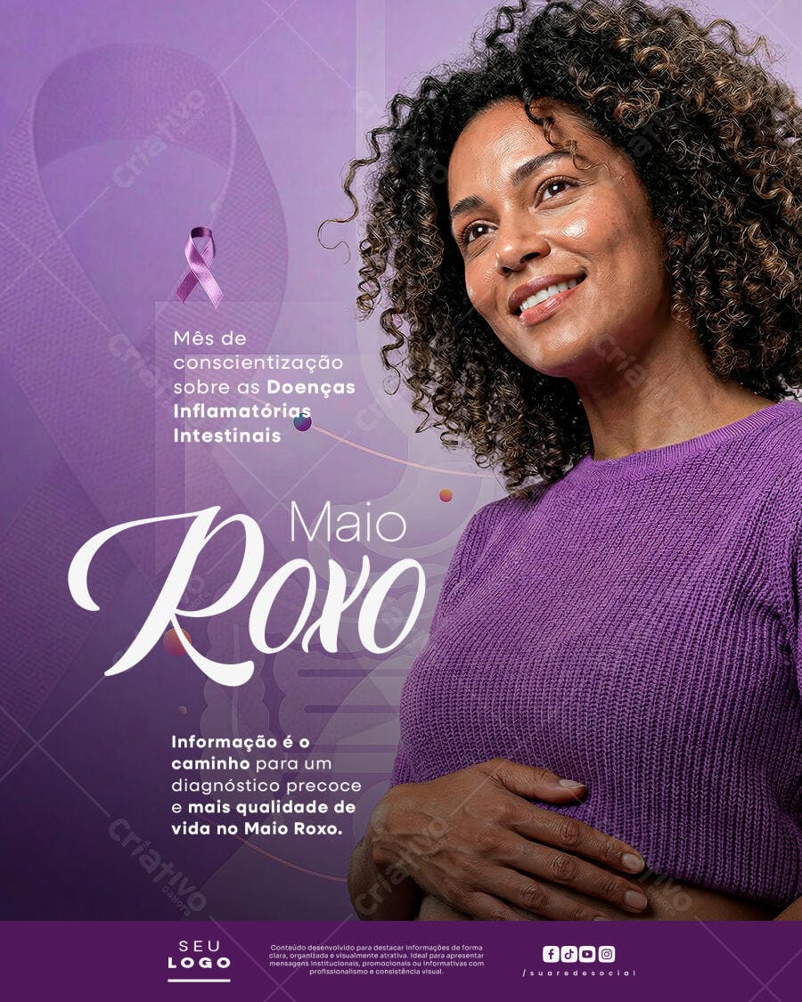 Post Instagram Maio Roxo Conscientização Saúde PSD Editável