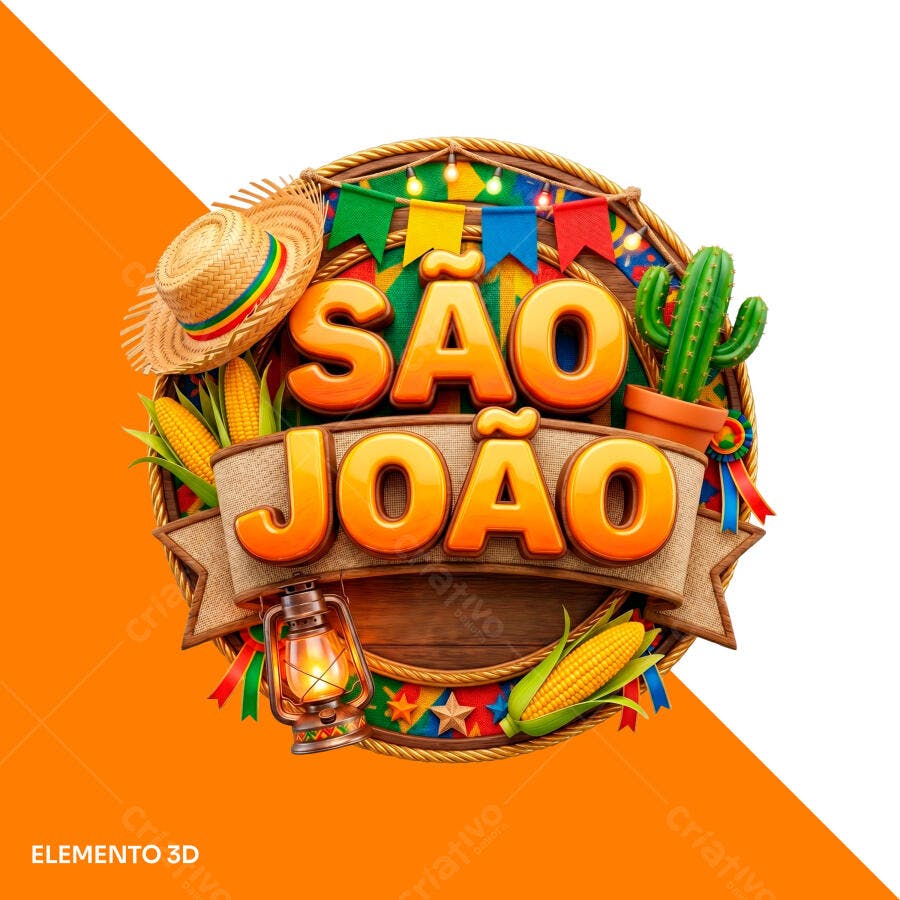 Elemento 3D São João Festa Junina Junho PNG Fundo Transparente