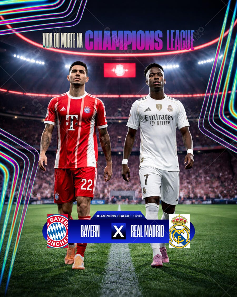 Post Champions League Futebol Bayern Real Madrid PSD Editável