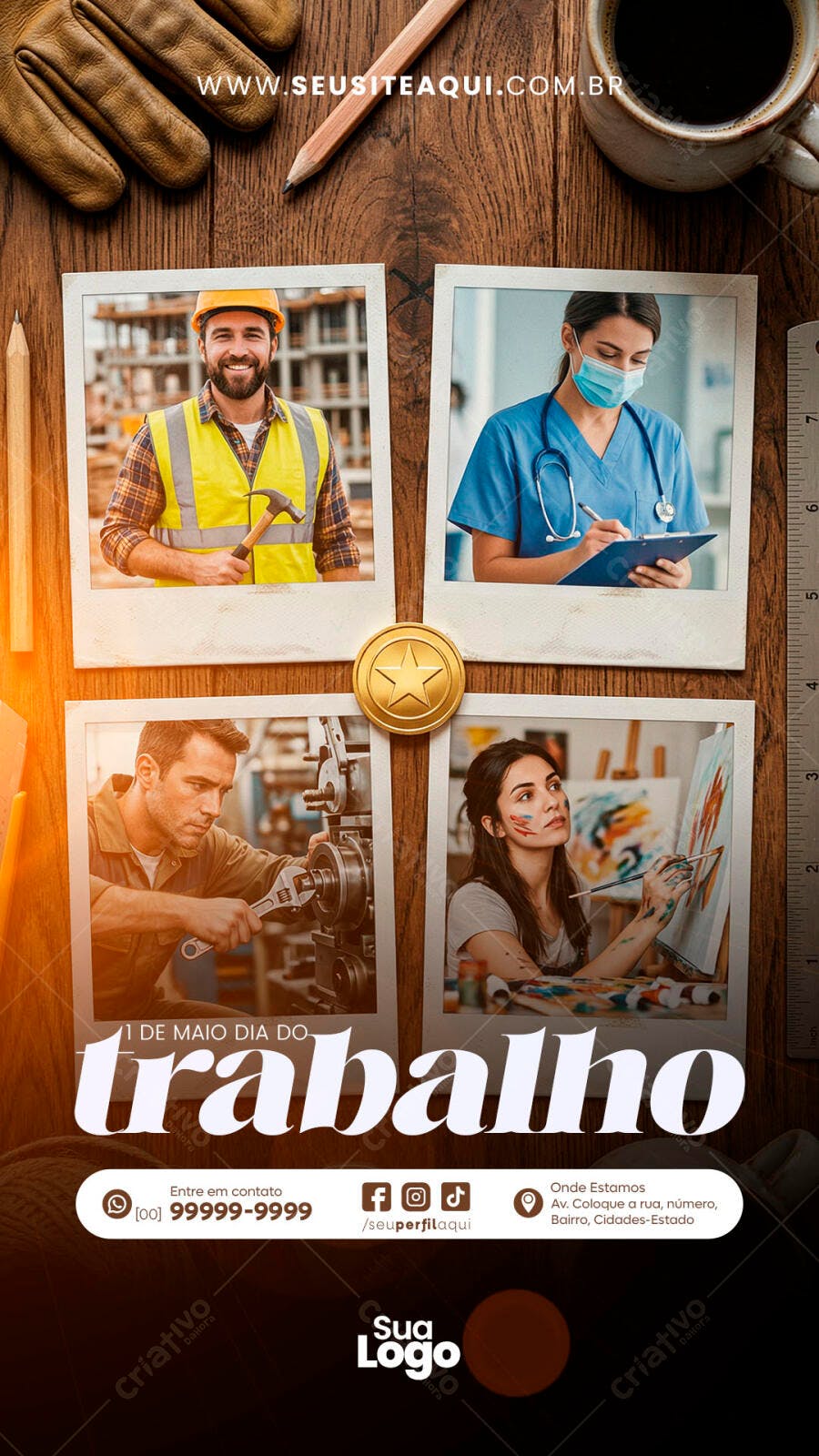 Post Instagram Dia do Trabalho 1 de Maio PSD Editável
