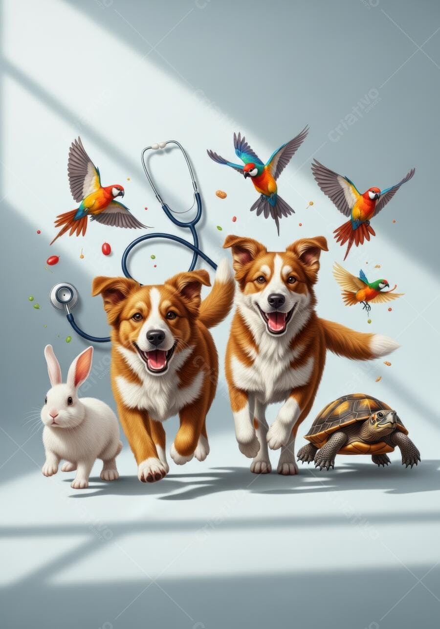 Foto Animais Felizes Estetoscópio Veterinária Fundo Claro