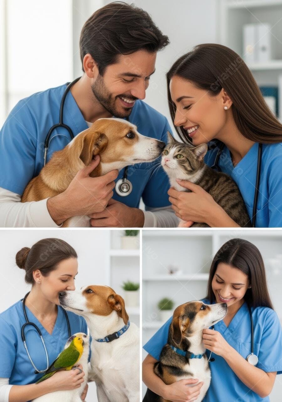 Foto Veterinários Sorrindo Cuidando de Animais Clínica Veterinária
