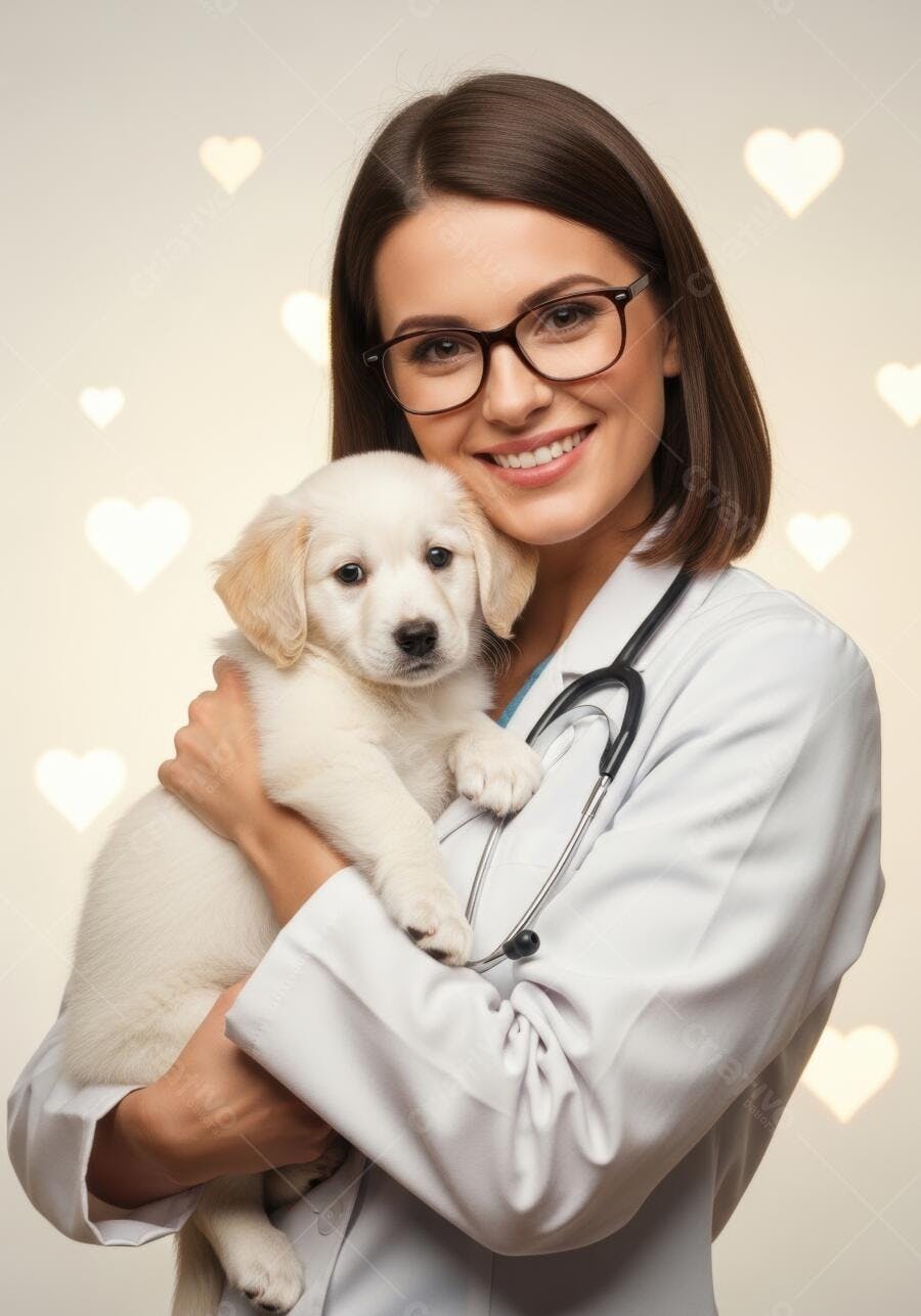 Foto Veterinária Sorrindo Segurando Filhote Golden Retriever