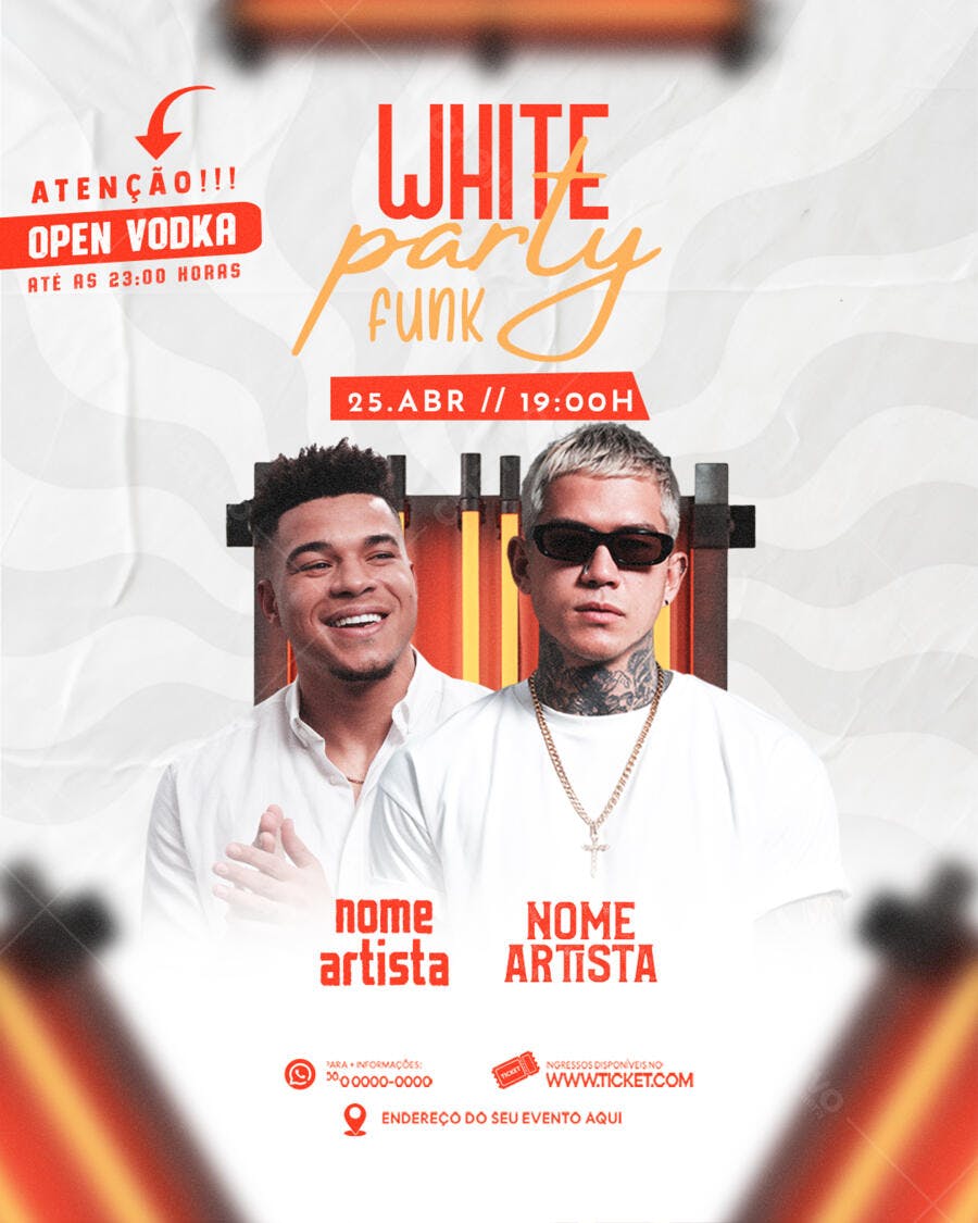 Flyer White Party Funk Open Vodka PSD Editável