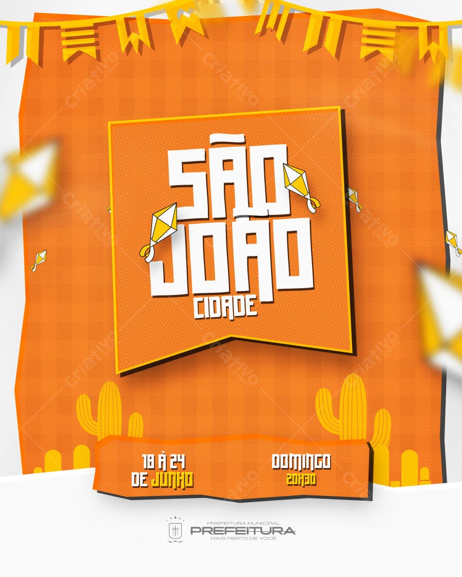 Flyer São João Cidade Festa Junina Junho PSD Editável