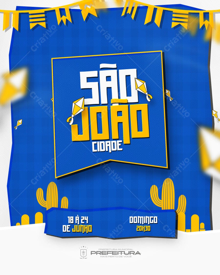 Flyer São João Cidade Festa Junina Junho PSD Editável
