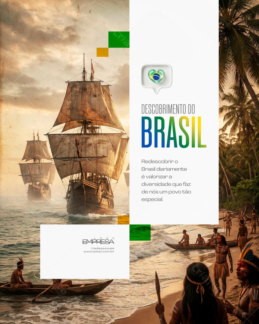 Post Instagram Descobrimento do Brasil PSD Editável
