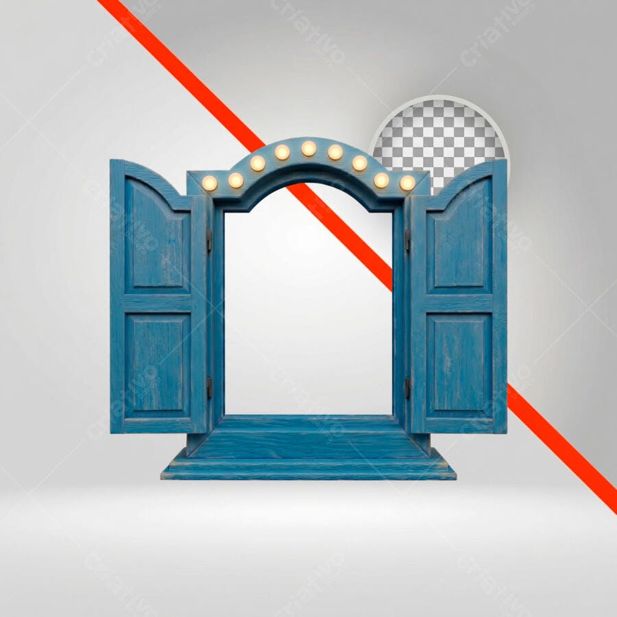 Elemento 3D Janela Azul Aberta Luzes PNG Fundo Transparente
