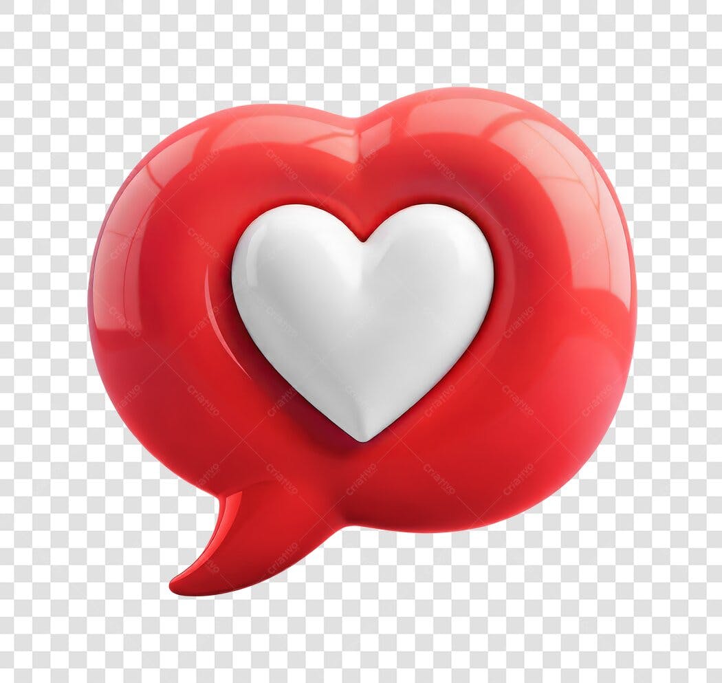 Elemento 3D Balão de Fala Coração Vermelho PNG Fundo Transparente