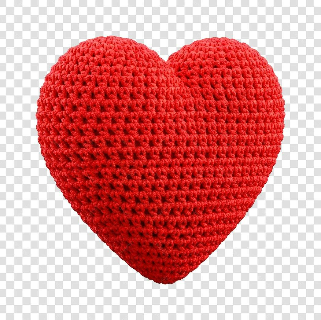 Elemento 3D Coração Crochê Vermelho Dia dos Namorados PNG Fundo Transparente