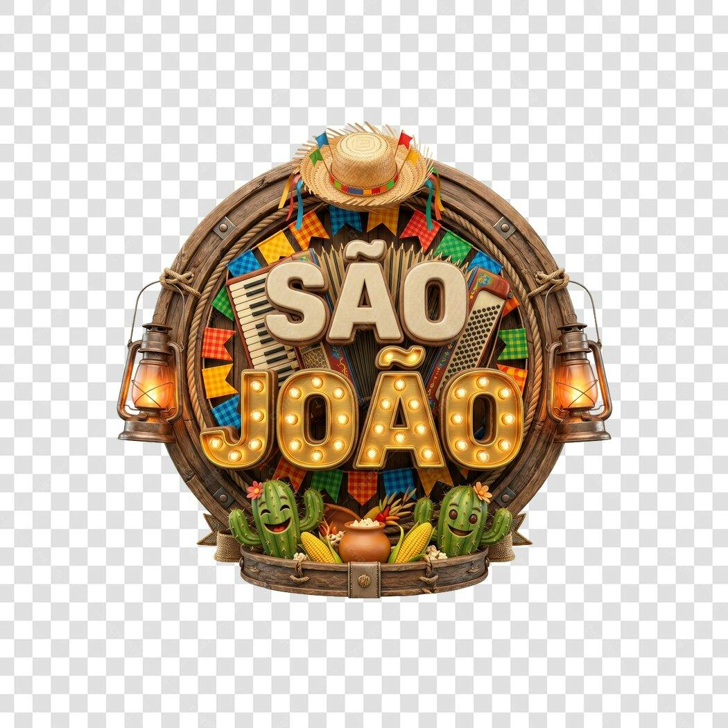 Elemento 3D São João Festa Junina Junho PNG Fundo Transparente