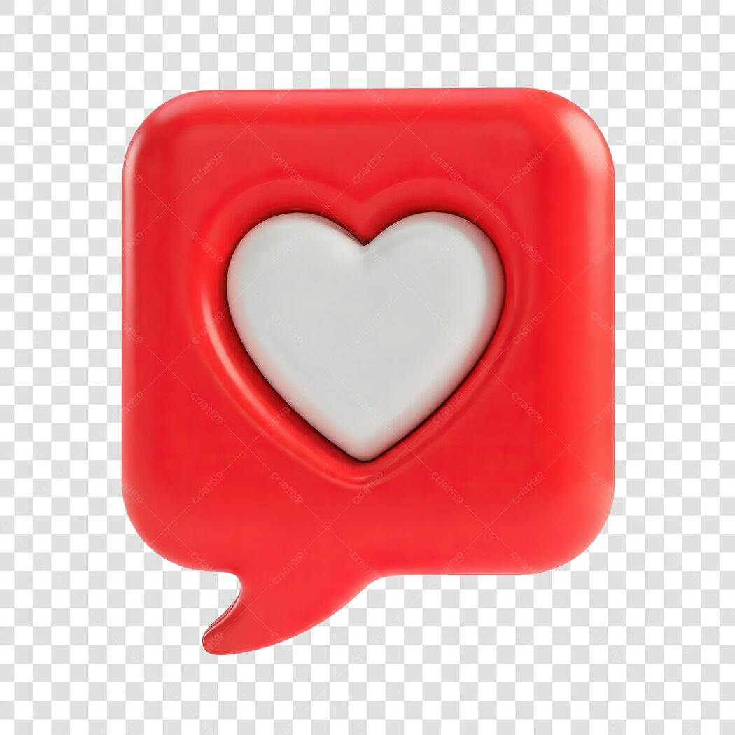 Elemento 3D Balão de Fala Coração Vermelho PNG Fundo Transparente