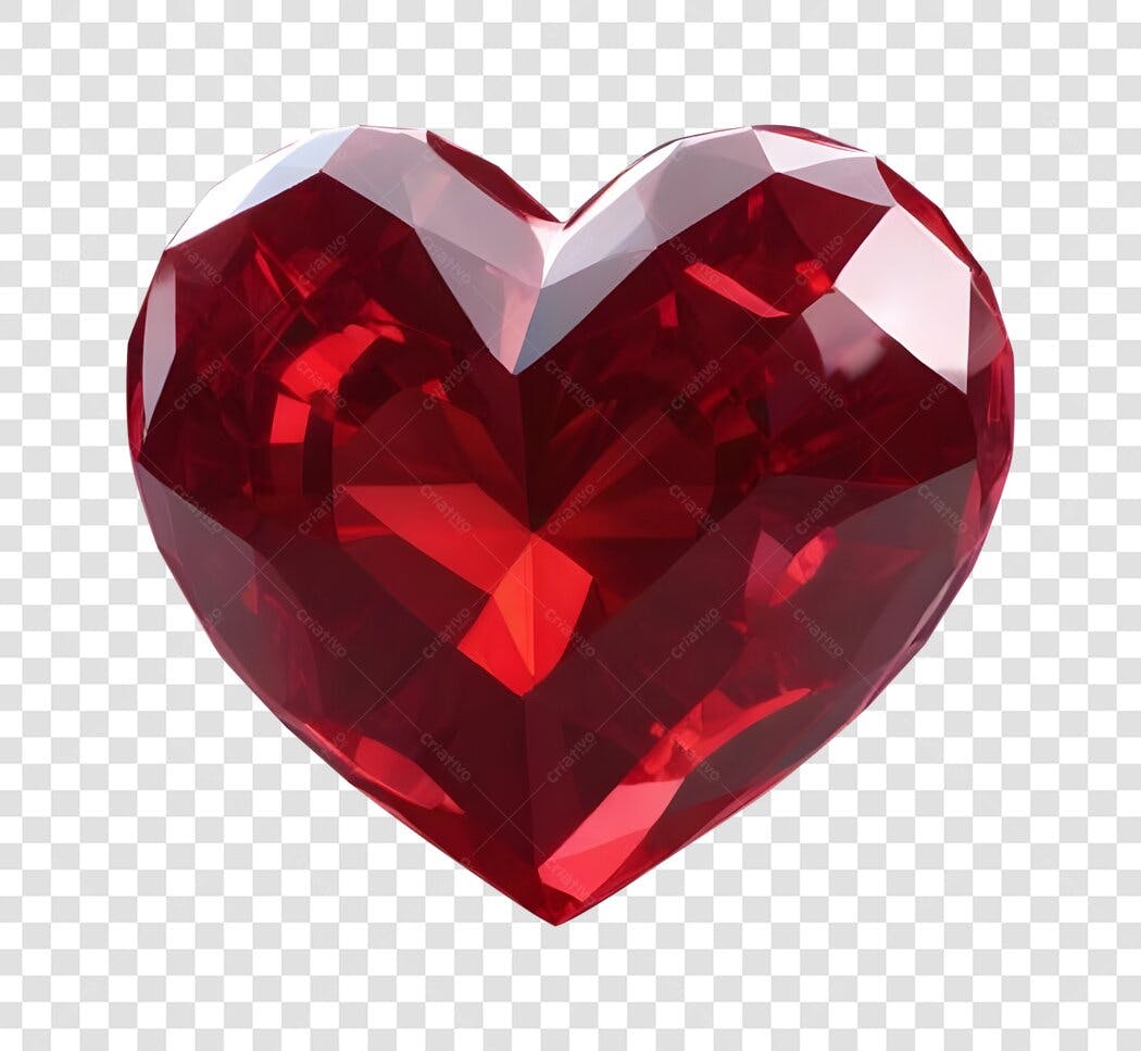 Elemento 3D Coração Rubi Vermelho Brilhante PNG Fundo Transparente