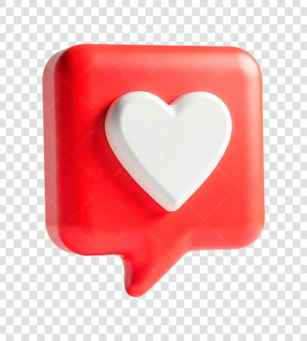 Elemento 3D Balão de Fala Coração Vermelho PNG Fundo Transparente