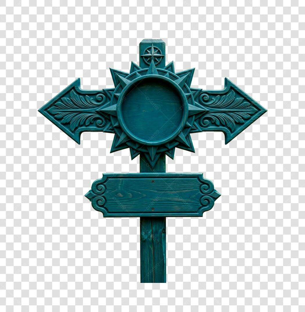 Elemento Decorativo Placa Direcional Madeira Azul PNG Fundo Transparente