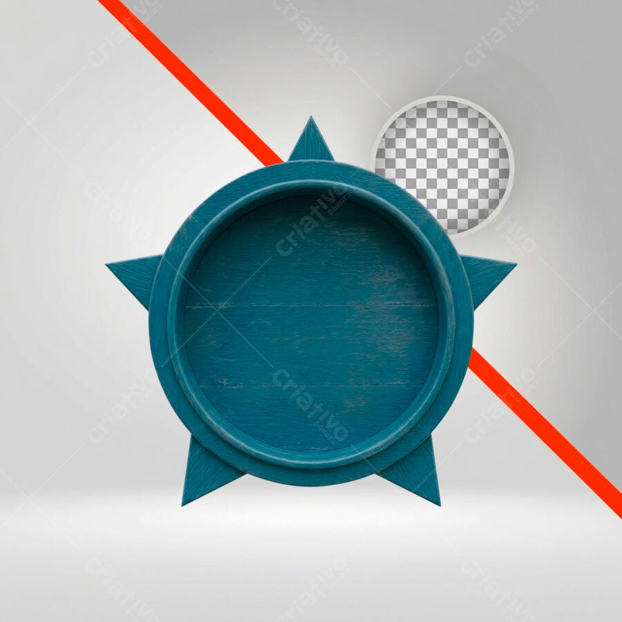 Elemento 3D Medalha Estrela Azul Vazia PNG Fundo Transparente