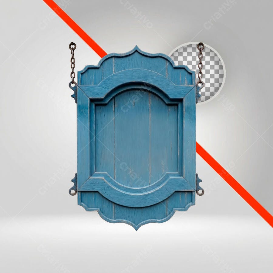 Elemento 3D Placa Antiga Madeira Azul PNG Fundo Transparente