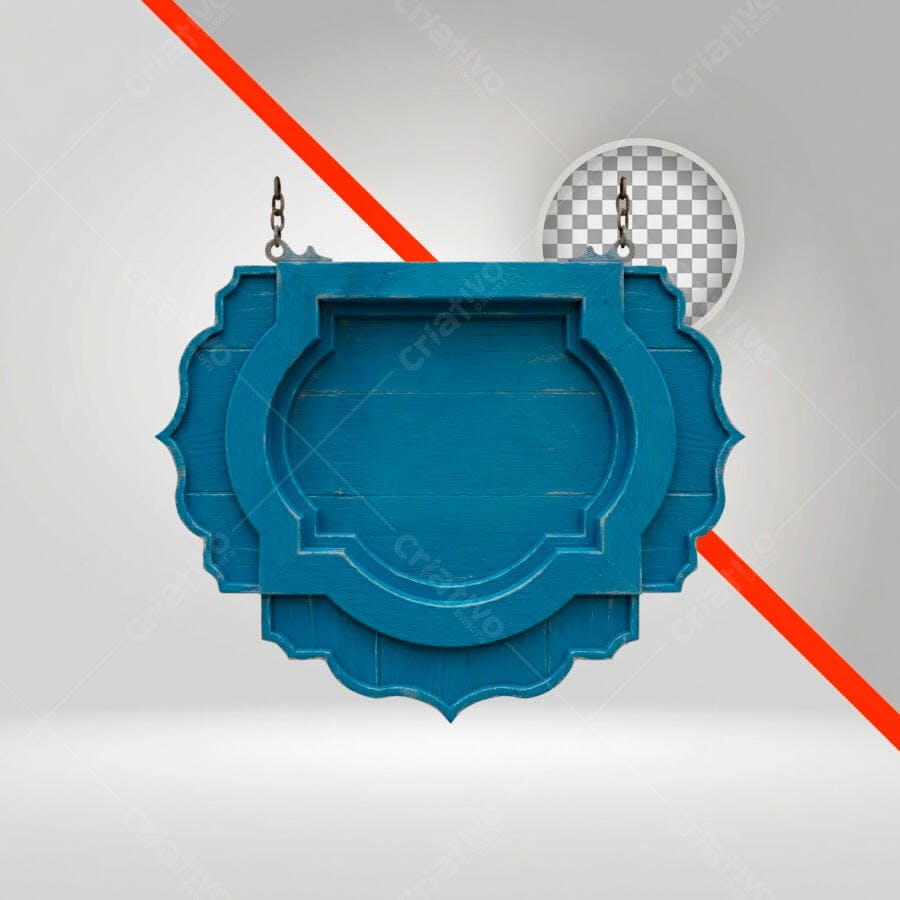 Elemento 3D Placa Azul Vintage Decorativa PNG Fundo Transparente