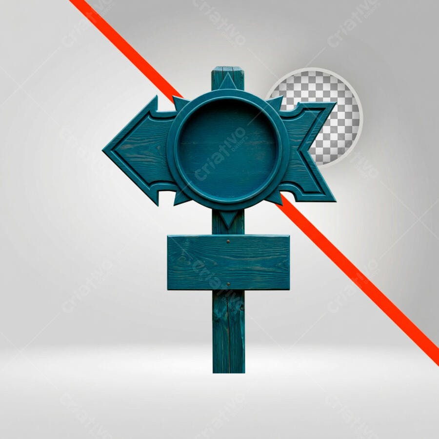 Elemento 3D Placa Sinalização Madeira Azul PNG Fundo Transparente